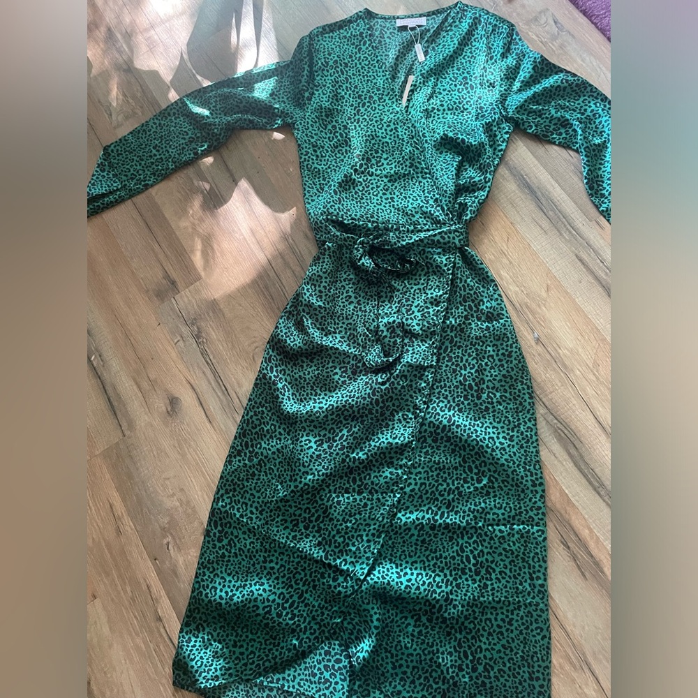 Green Leopard Wrap Dress